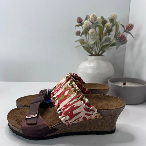 Birkenstock Della Wedge Sandal Leaf Print Brown Women 7/EU 38 NWB Narrow Fit - Picture 4 of 11